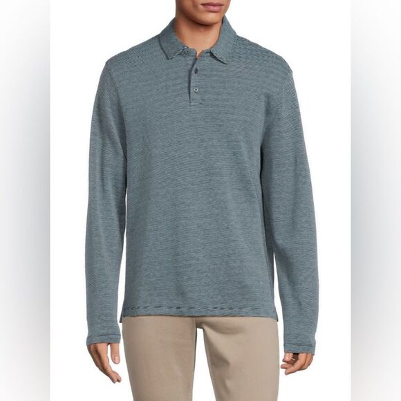 Vince NWT Long Sleeve Striped Polo Shirt in Coastal Size Large MSRP $175 - Picture 1 of 14